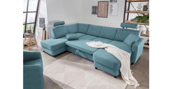 WOHNLANDSCHAFT  in Webstoff Hellblau  - Schwarz/Hellblau, Design, Holz/Textil (198/296/165cm) - Xora