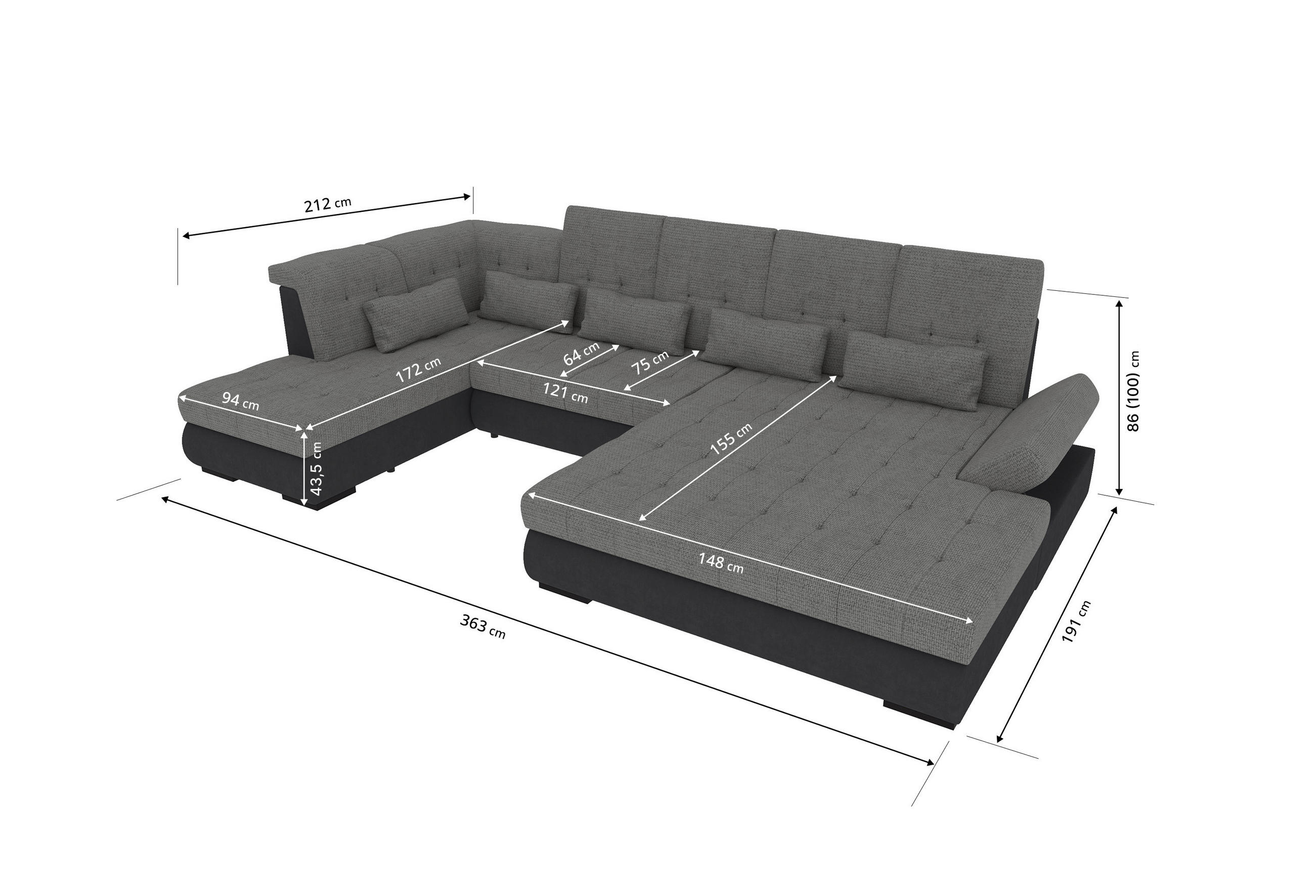 Thumbnail - Carryhome Wohnlandschaft, Greige, Textil, 6-Sitzer, Füllung: Schaumstoff, Ottomane rechts, U-Form, 363x212 cm, Liegefunk...