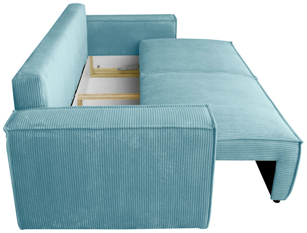 SCHLAFSOFA  mit Liegefunktion, Schlafen auf Sitzhöhe, Rücken echt Cord Türkis  - Türkis/Schwarz, KONVENTIONELL, Kunststoff/Textil (240/89/100cm) - Carryhome