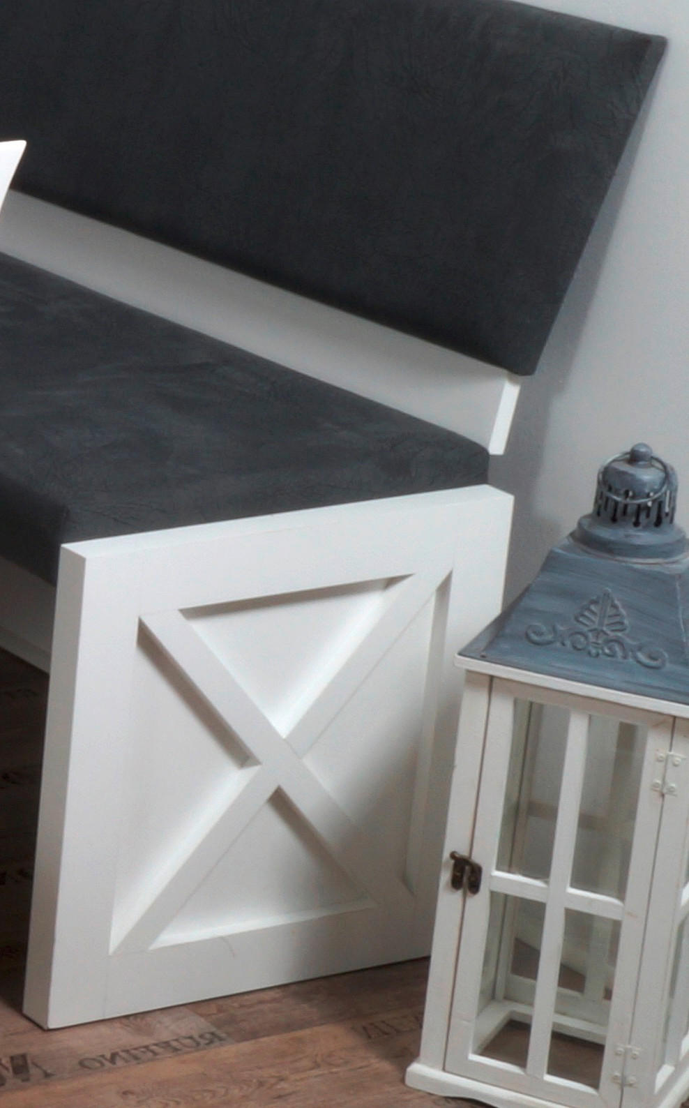 Thumbnail - Mid.you Eckbankgruppe Madrano, Grau, Weiß, Holz, Textil, Buche, massiv, eckig, 185x87x150 cm, Holzmöbel, Sitzgelegenheit...