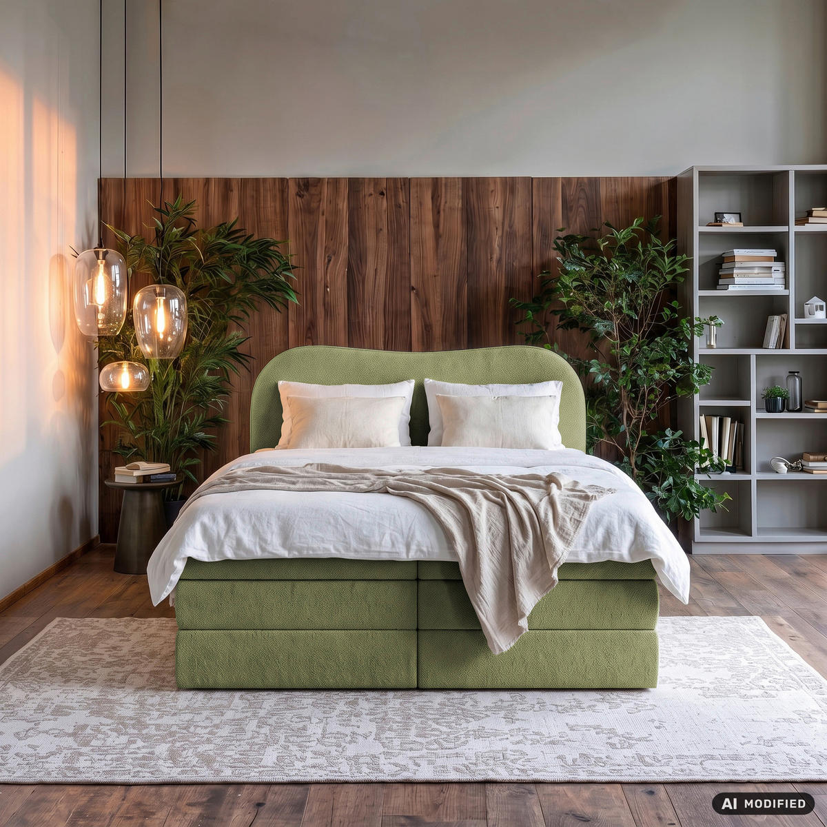 BOXSPRINGBETT 140/200 cm,  in Grün, gepolstertes Kopfteil, Bettkasten, Topper, Matratzen, H3 + H3 = fest  - Schwarz/Grün, Design, Holz/Holzwerkstoff (140/200cm) - Chameo