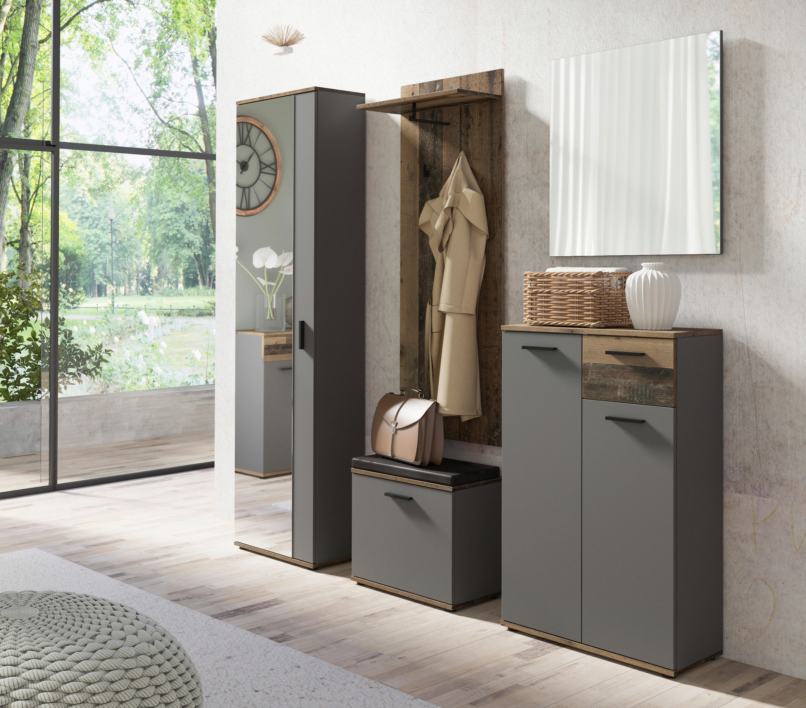 GARDEROBENSCHRANK 49/196/30 cm  - Alteiche/Anthrazit, MODERN, Holzwerkstoff/Kunststoff (49/196/30cm) - MID.YOU