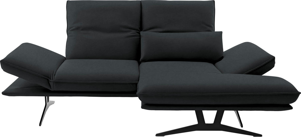 ECKSOFA in Echtleder Grau  - Schwarz/Grau, Design, Leder/Metall (210/130cm) - Dieter Knoll
