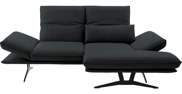 ECKSOFA in Echtleder Grau  - Schwarz/Grau, Design, Leder/Metall (210/130cm) - Dieter Knoll