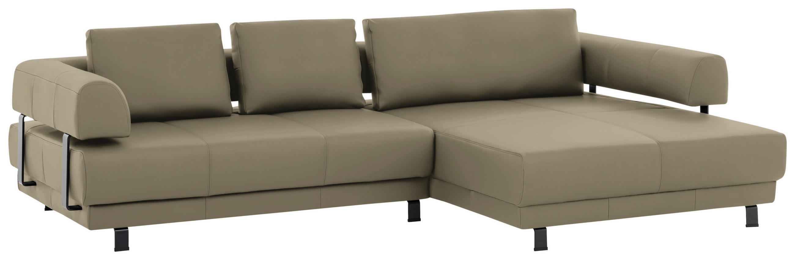 ECKSOFA Sandfarben Echtleder  - Sandfarben/Schwarz, Design, Leder/Metall (307/188cm)