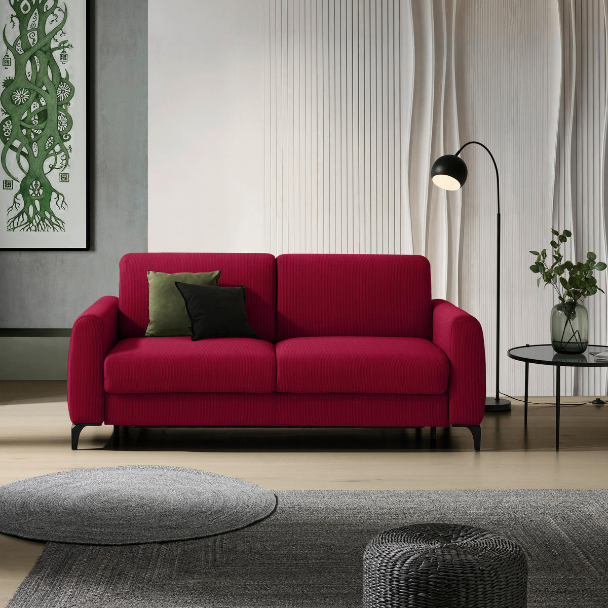 SCHLAFSOFA Cord Rot  - Rot/Schwarz, Konventionell, Holz/Textil (203/88/102cm) - Novel