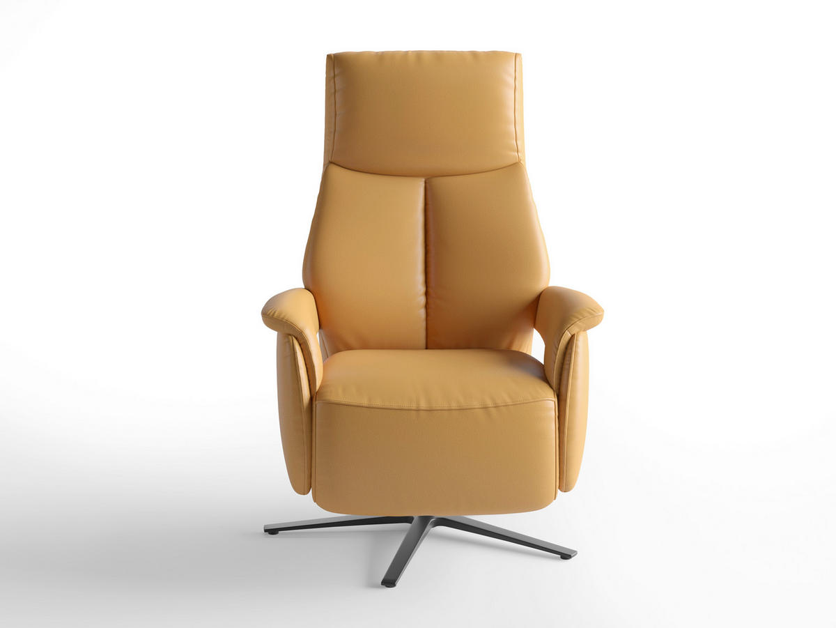 RELAXSESSEL TV LAZY E XS1 Echtleder Kopfteilverstellung, Rücken echt    - Currygelb/Schwarz, Basics, Leder/Metall (75/110/85cm) - Sit & More
