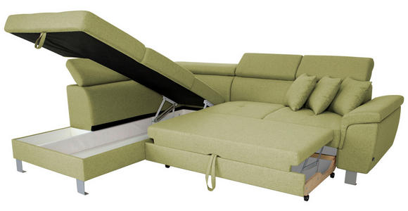 ECKSOFA inkl. Funktionen Grün Webstoff - Silberfarben/Grün, Design, Textil/Metall (226/257cm) - Xora