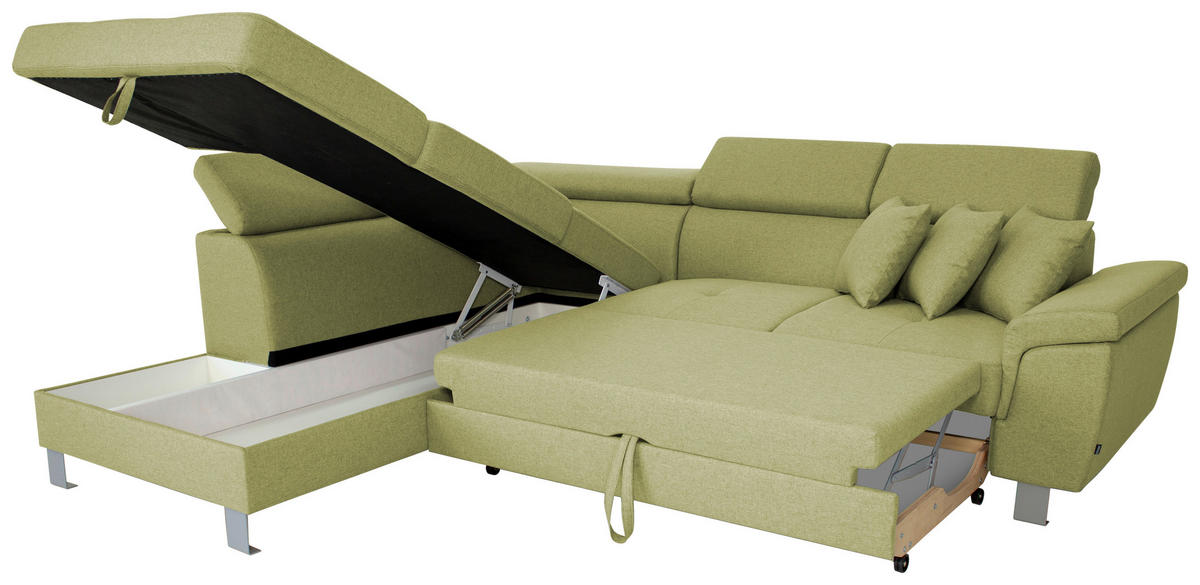 ECKSOFA in Webstoff Grün  - Silberfarben/Grün, Design, Textil/Metall (226/257cm) - Xora