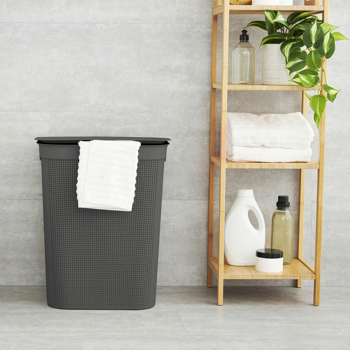 WÄSCHESAMMLER - Schwarz/Weiß, KONVENTIONELL, Kunststoff (34/52,9/43,1cm) - Rotho