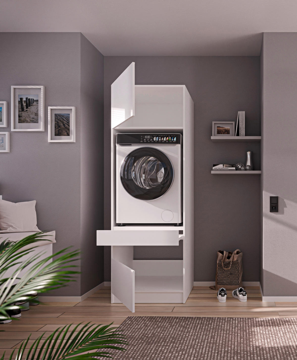 WASCHMASCHINENSCHRANK  68/200/68 cm  - Schwarz/Weiß, Design, Holzwerkstoff/Metall (68/200/68cm) - Milino
