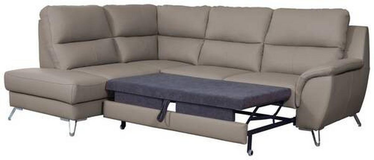 SJEDEĆA GARNITURA tekstil, koža  sivo-smeđa   - sivo-smeđa/boje kroma, koža/tekstil (200/99/246cm) - Celina Home