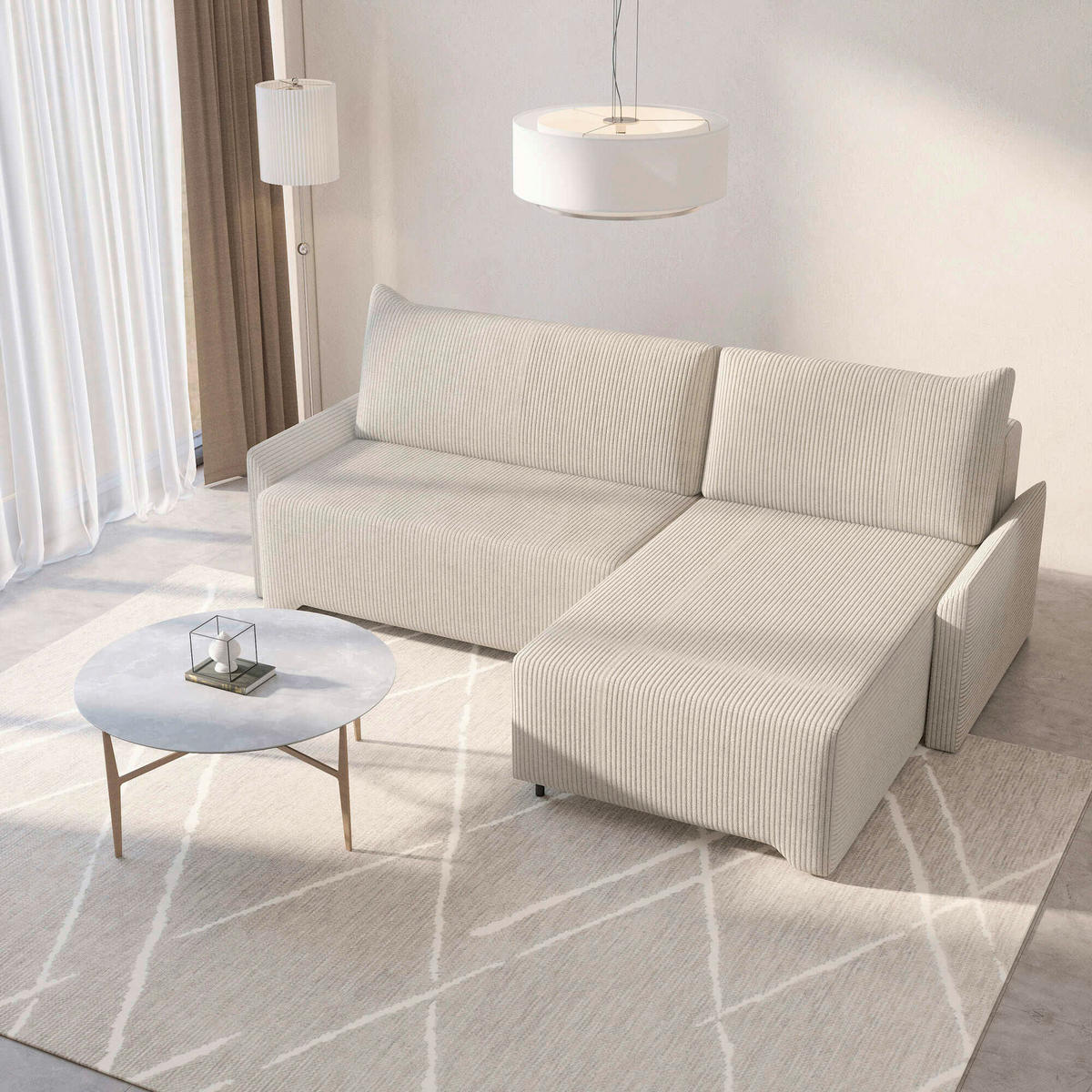 ECKSOFA LOCO in Cord Beige  - Beige, Design, Kunststoff/Textil (245/174cm) - MID.YOU