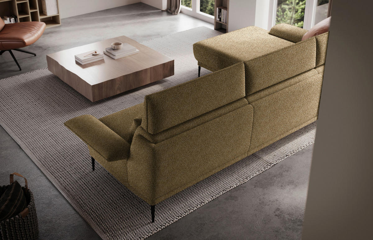 ECKSOFA in Bouclé Hellbraun  - Hellbraun/Schwarz, Modern, Textil/Metall (186/330cm) - Johann Jakob
