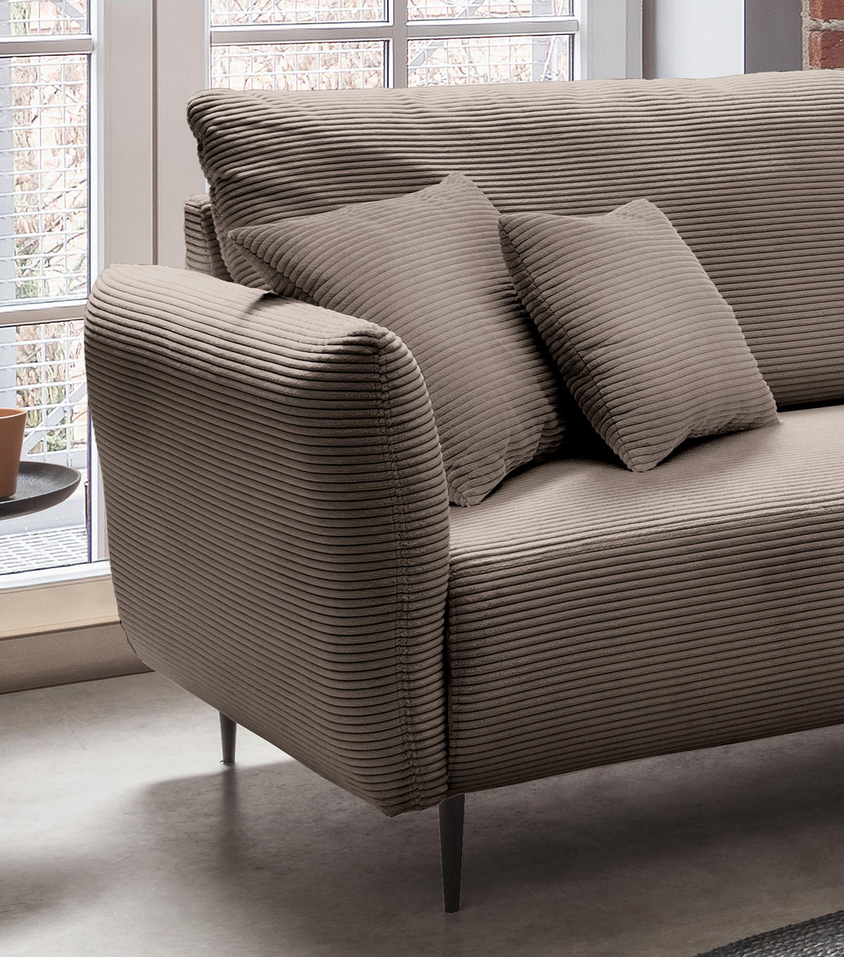 ECKSOFA in Cord Graubraun  - Graubraun/Schwarz, Design, Textil/Metall (256/256cm) - Livetastic