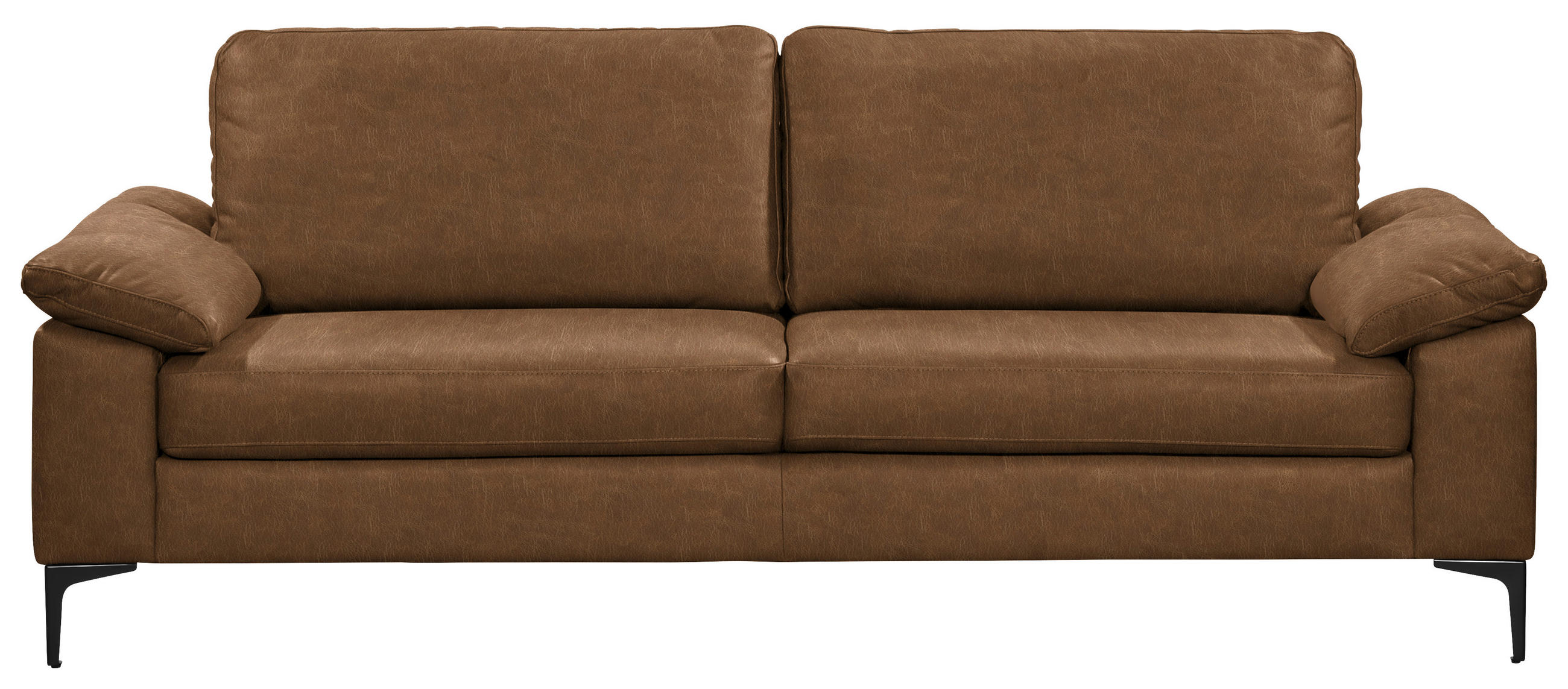 2,5-SITZER  in Echtleder Braun   - Schwarz/Braun, Design, Leder/Metall (204/83/97cm) - Schöner Wohnen