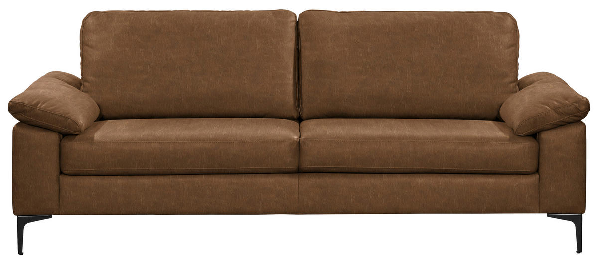 2,5-SITZER  in Echtleder Braun   - Schwarz/Braun, Design, Leder/Metall (204/83/97cm) - Schöner Wohnen