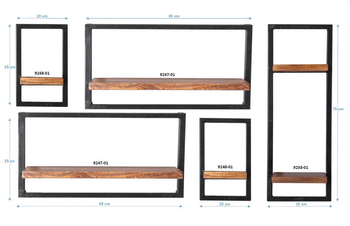 WANDREGALSET 120/75/25 cm  - Schwarz/Naturfarben, Design, Holz/Metall (120/75/25cm) - MID.YOU