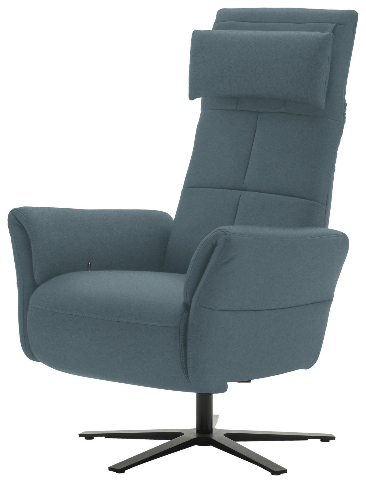 RELAXSESSEL Echtleder Relaxfunktion, Kopfteilverstellung, Nackenkissen    - Blaugrau/Schwarz, Design, Leder/Metall (81/118/82cm) - Schöner Wohnen