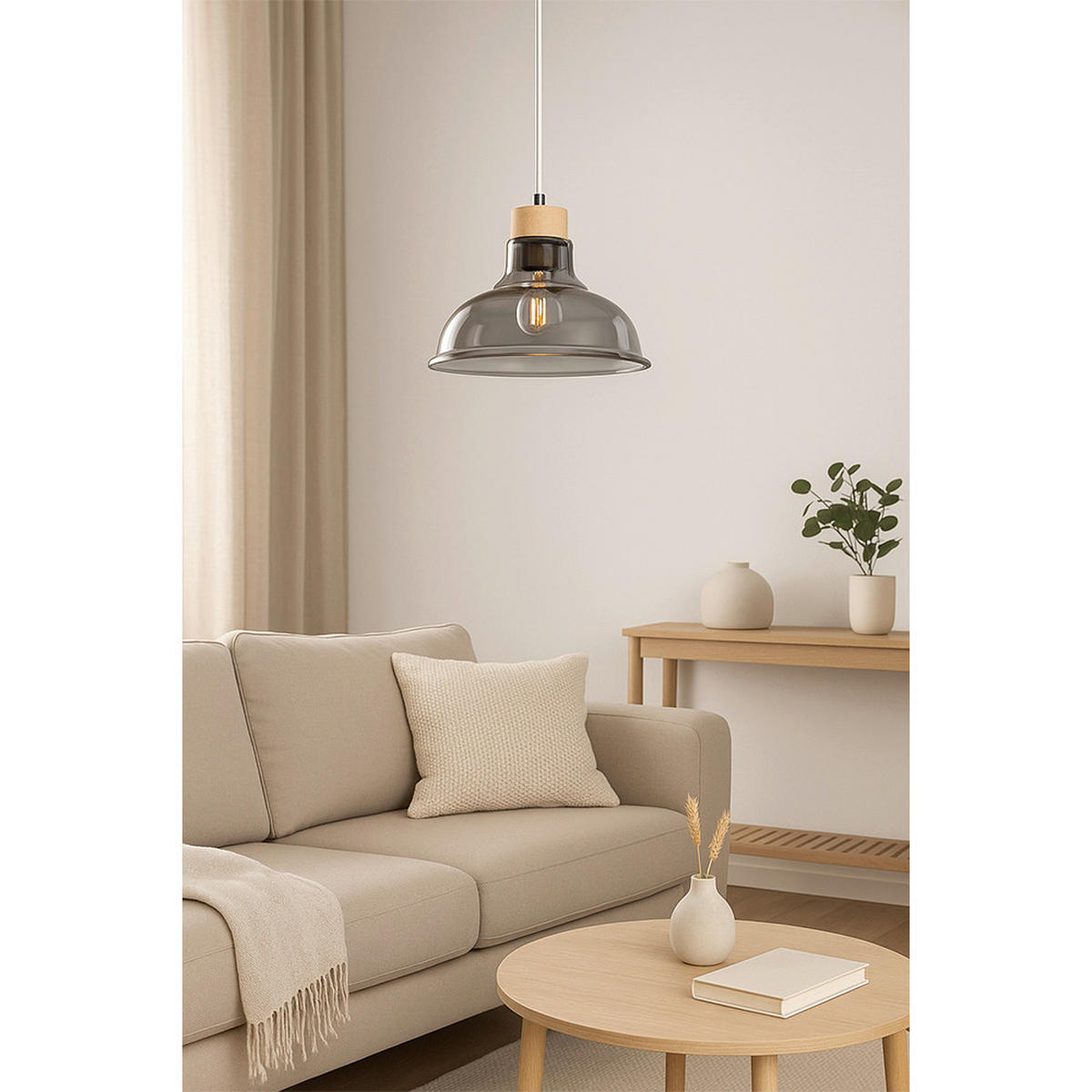 HÄNGELEUCHTE 9873074 AVINO 32/32/136 cm  - Dunkelgrau, Design, Glas (32/32/136cm)