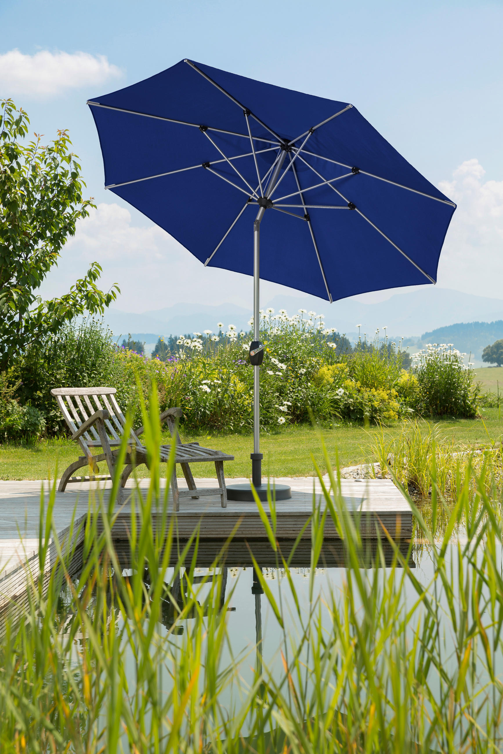 SLUNEČNÍK 270/250/270 cm - modrá/barvy stříbra, Basics, kov/textil (270/250/270cm)