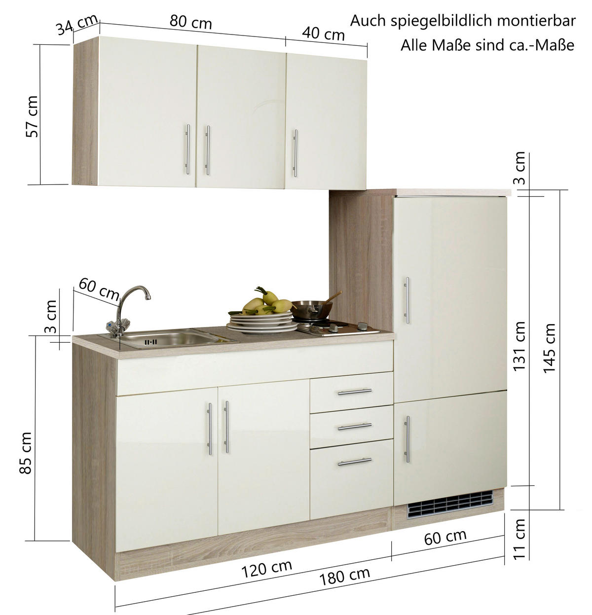 KÜCHENBLOCK 180 cm   in Graphitfarben, Grau Hochglanz  - Chromfarben/Grau Hochglanz, Modern, Holzwerkstoff/Metall (180cm) - Held