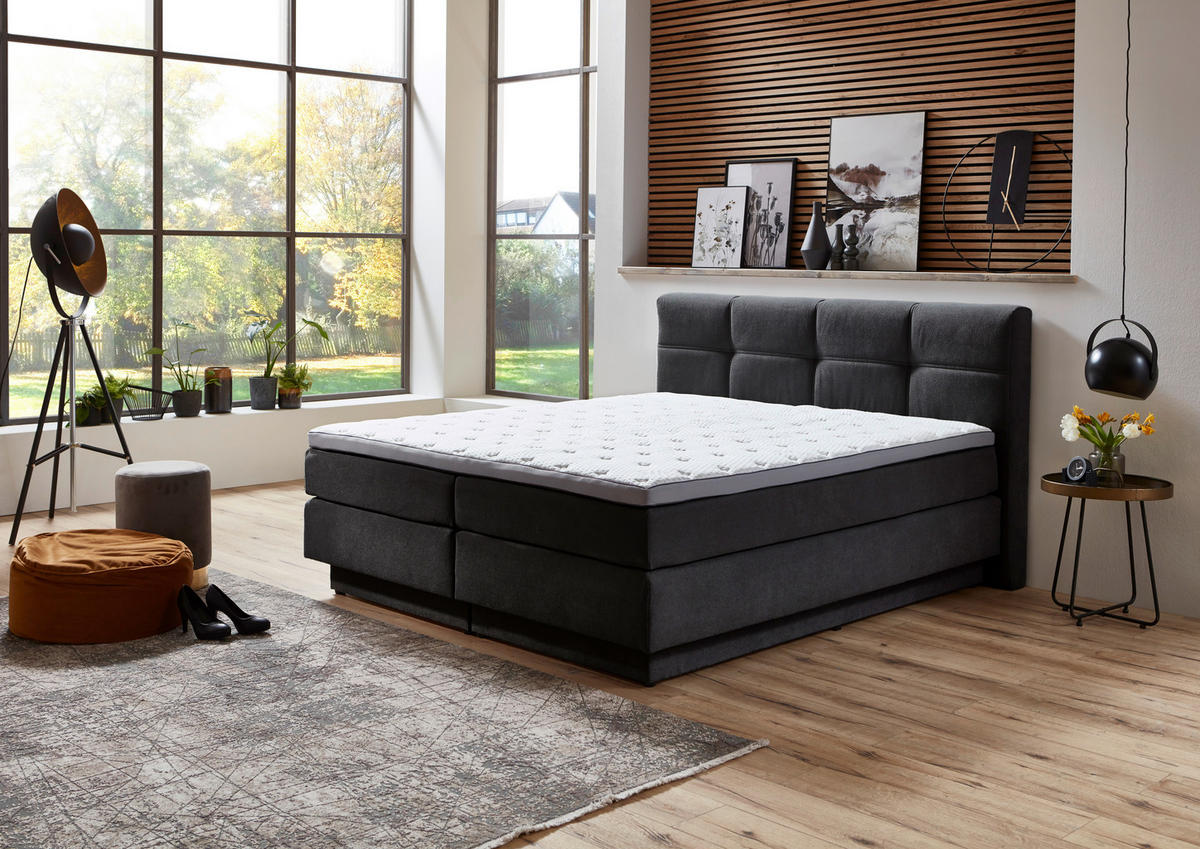 BOXSPRINGBETT 180/200 cm  Anthrazit  - Anthrazit/Schwarz, Konventionell, Kunststoff/Textil (180/200cm) - Carryhome