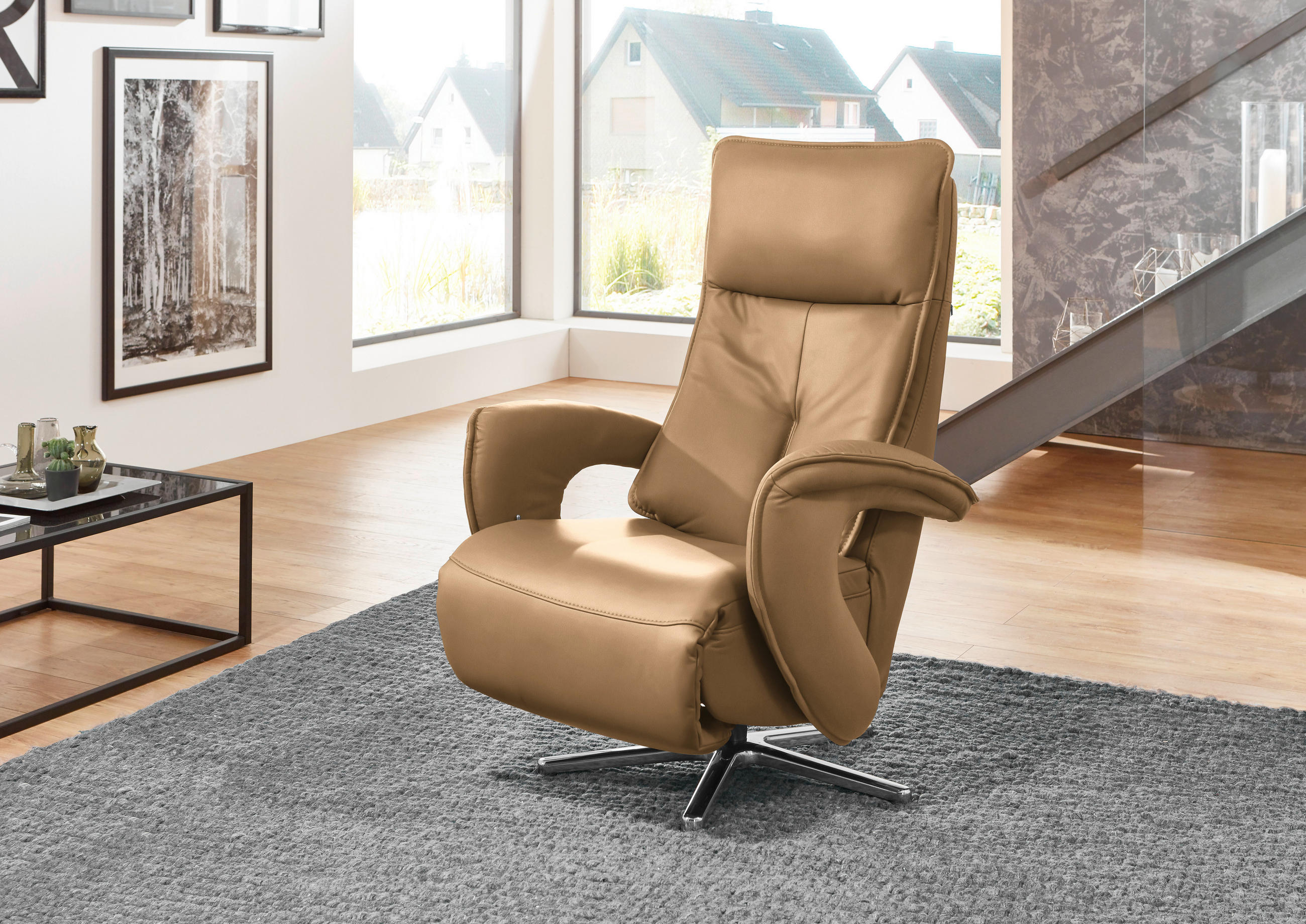 RELAXSESSEL in Leder Honig  - Chromfarben/Honig, Design, Leder/Metall (77/110/87cm) - Valdera
