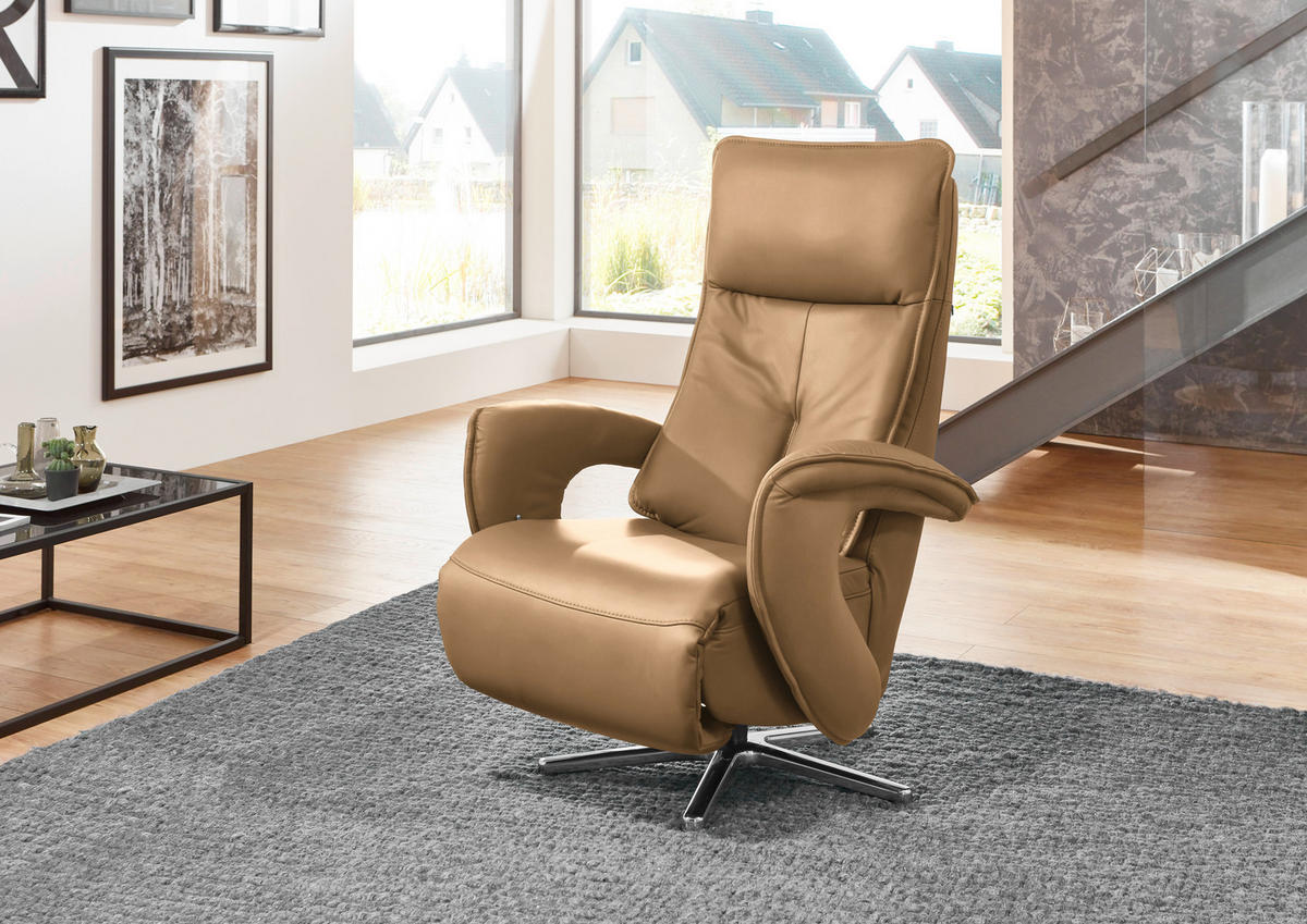 RELAXSESSEL in Leder Honig  - Chromfarben/Honig, Design, Leder/Metall (77/110/87cm) - Valdera