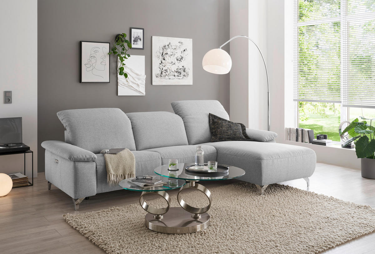 WOHNLANDSCHAFT Hellgrau Flachgewebe  - Chromfarben/Hellgrau, Design, Textil/Metall (280/180cm) - Musterring