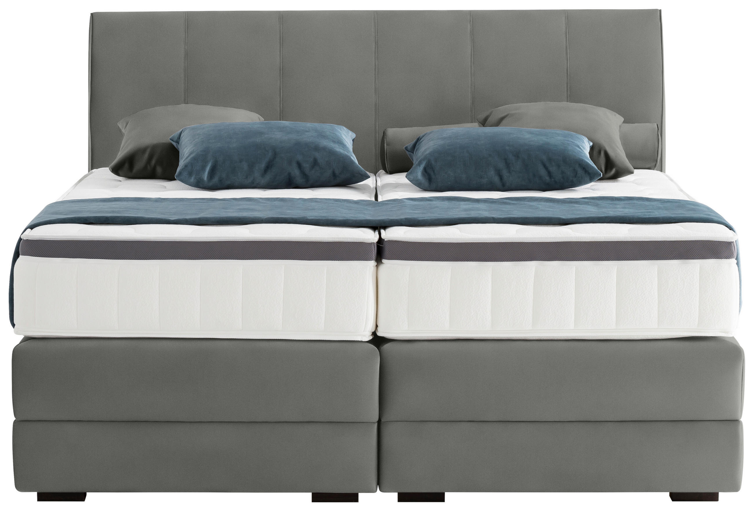 Thumbnail - Novel Boxspringbett, Hellgrau, Textil, Wenge, H2 + H3, 7-Zonen, Höhe ca. 27 cm, 200x200 cm, Bettkasten, Federkernmatratz...