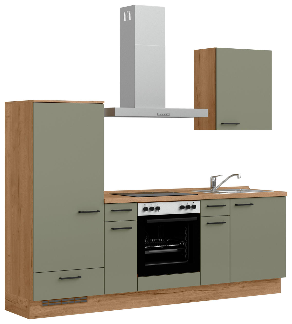 KÜCHENBLOCK Senso 240 cm  in Eichefarben, Olivgrün  - Eichefarben/Schwarz, MODERN, Holzwerkstoff/Metall (240cm) - Nobilia