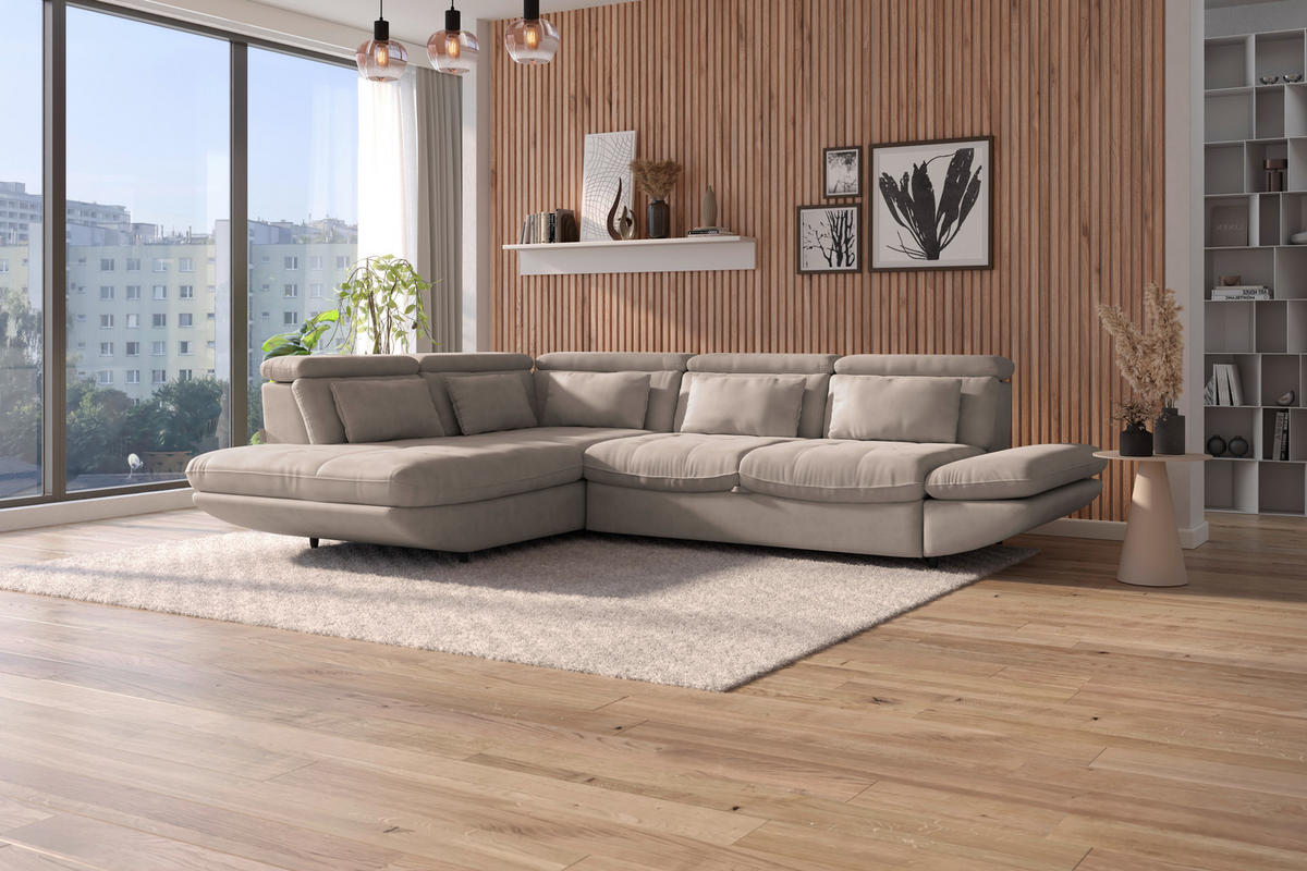 WOHNLANDSCHAFT Beige Webstoff  - Beige/Schwarz, MODERN, Kunststoff/Textil (233/311cm) - MID.YOU