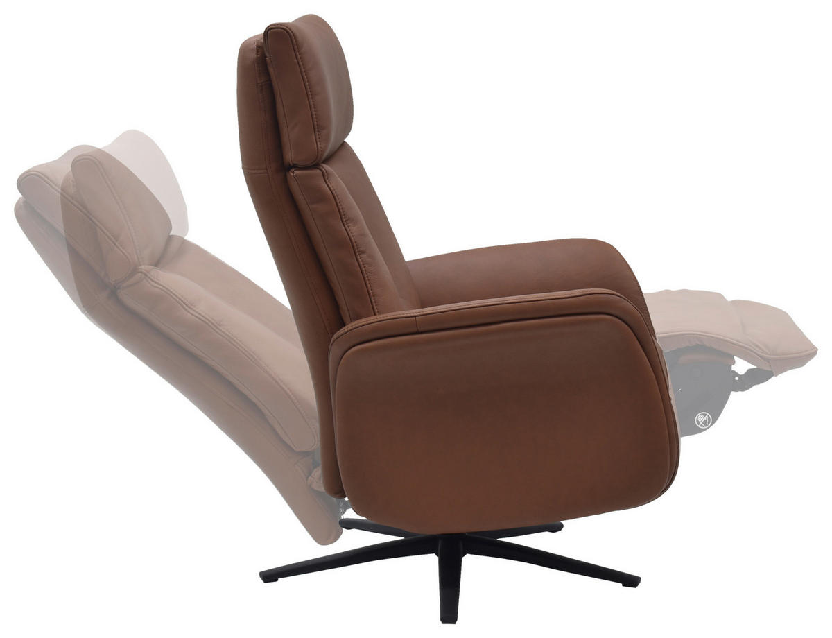 RELAXSESSEL Lederlook Echtleder    - Cognac/Schwarz, Design, Leder/Holz (75/109/84/148/84cm) - Livetastic