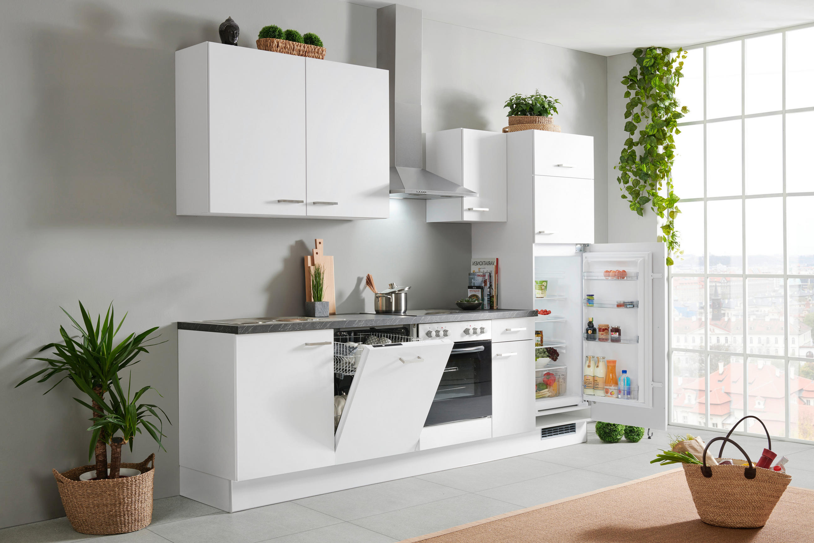 KUHINJSKI BLOK BREZ APARATOV - črna/svetlo siva, Basics, kovina/leseni material (280cm) - Impuls