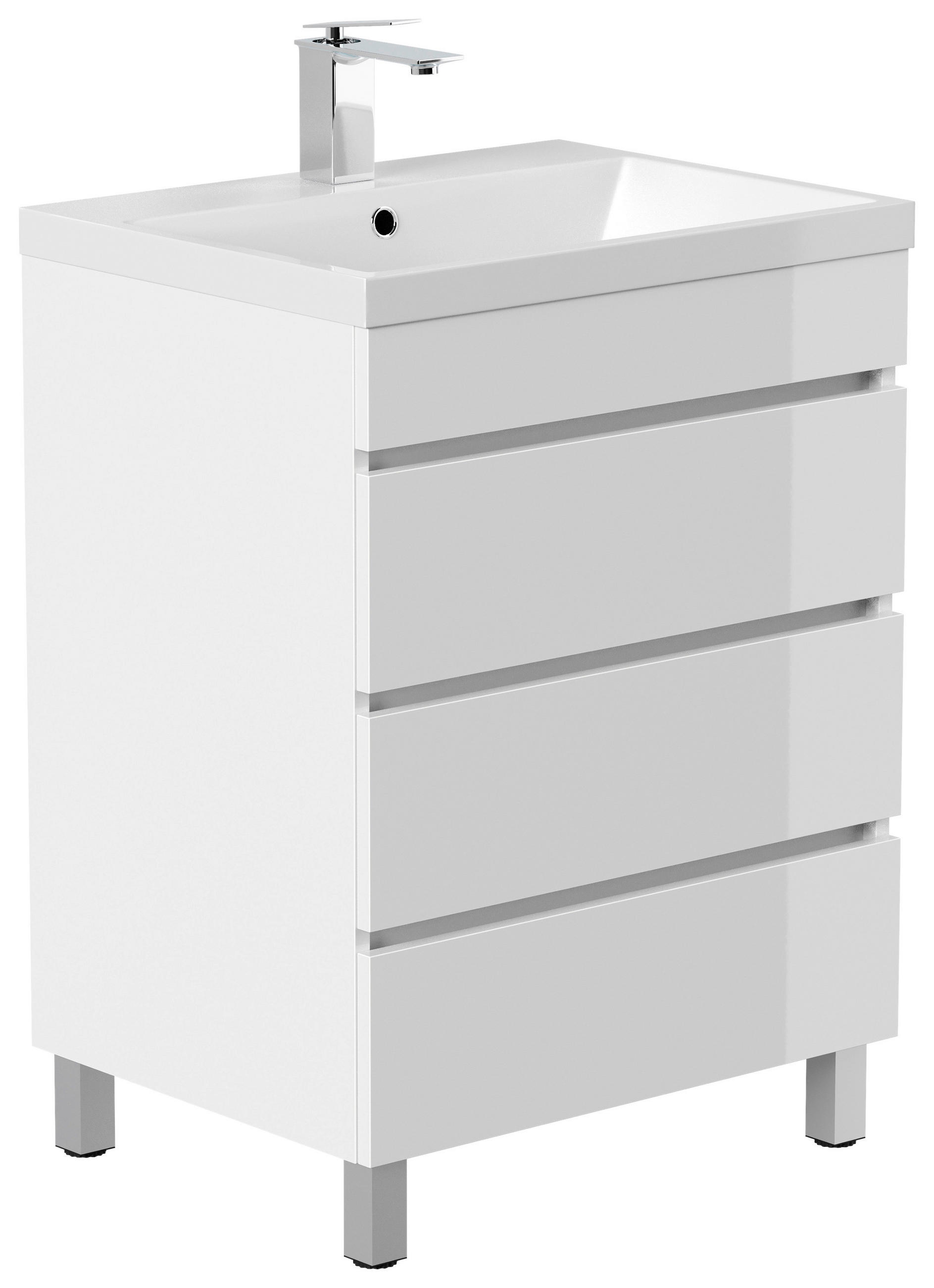 TVÄTTSTÄLL MED KOMMOD 60 cm vit högglans /60 cm