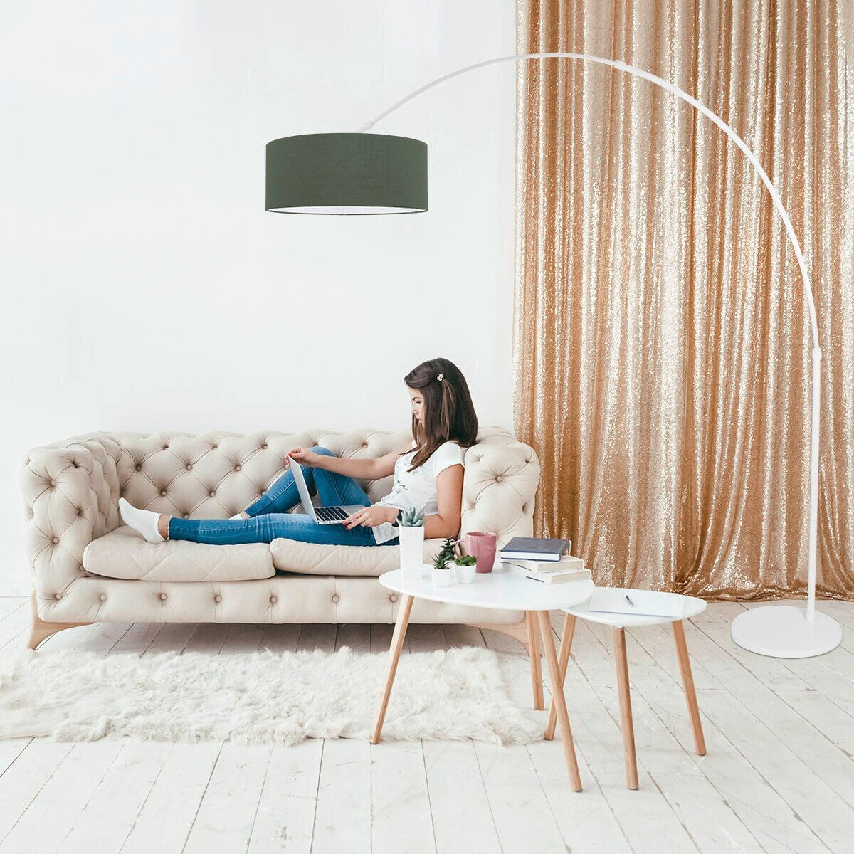 STEHLEUCHTE SPARKLED LIGHT 50/240/230 cm  - Weiß/Grün, Trend, Leder/Metall (50/240/230cm)