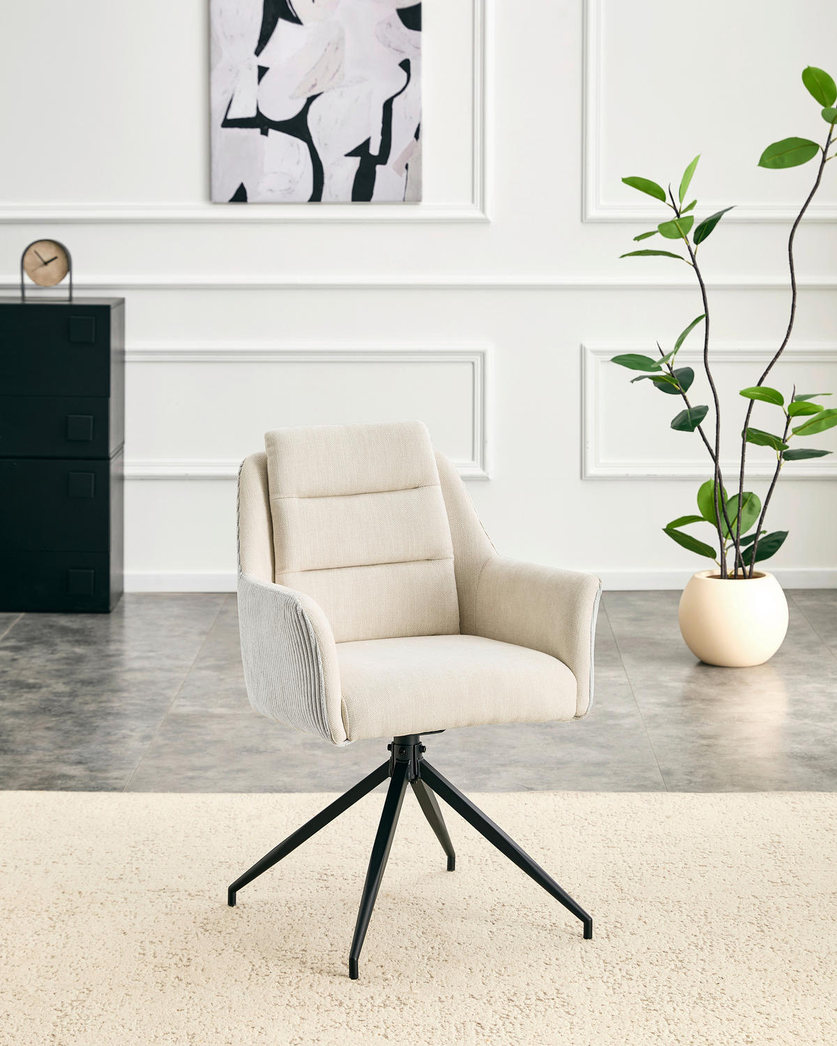 ARMLEHNSTUHL   Samt, Webstoff  - Beige/Schwarz, MODERN, Holz/Textil (61/93/61cm) - Livetastic