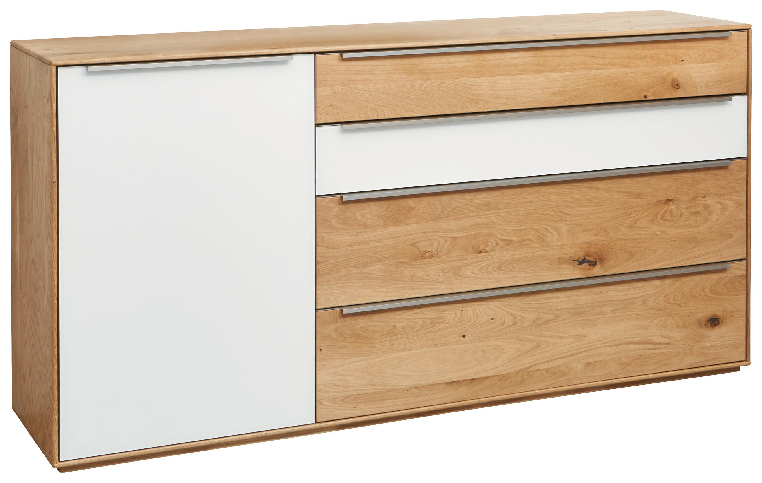SIDEBOARD Weiss, Eichefarben  183/91/43 cm  - Weiss/Eichefarben, Design, Glas/Holz (183/91/43cm) - Waldwelt