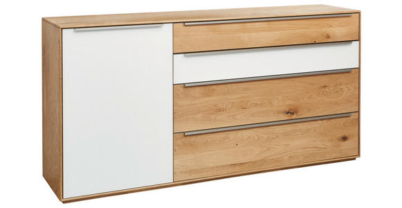 SIDEBOARD Weiß, Eichefarben 183/91/43 cm - Eichefarben/Silberfarben, Design, Glas/Holz (183/91/43cm) - Waldwelt