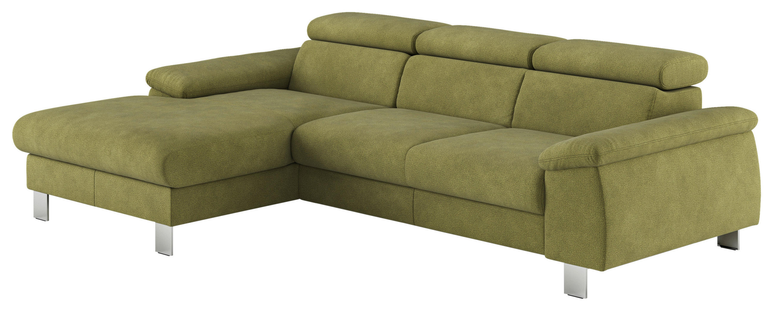 ECKSOFA Grün Flachgewebe Bettkasten, Schlaffunktion, Kopfteilverstellung  - Chromfarben/Grün, Design, Textil/Metall (166/244cm) - Livetastic