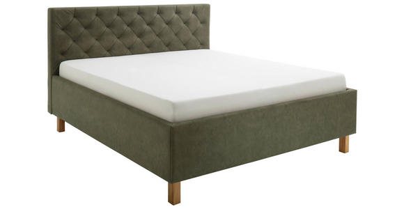 POLSTERBETT gepolstertes Kopfteil, Lattenrost, Bettkasten Grün 160/200 cm  - Grün, MODERN, Holz/Holzwerkstoff (160/200cm) - Xora