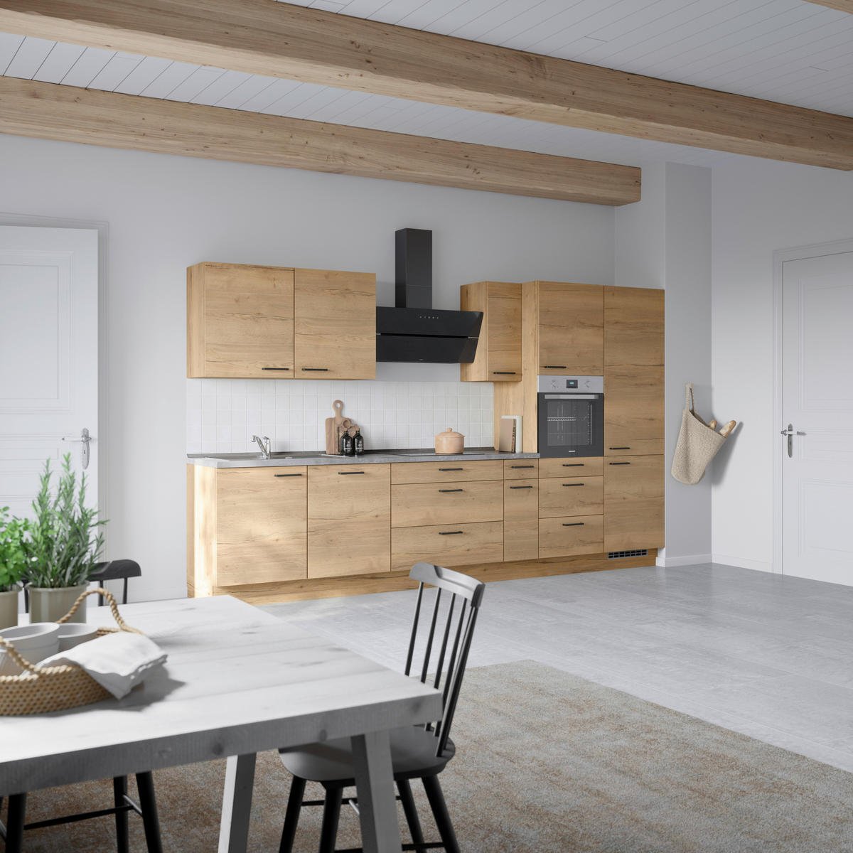 KÜCHENBLOCK 360 cm   in Eichefarben, Schieferfarben  - Schieferfarben/Eichefarben, MODERN, Holzwerkstoff/Metall (360cm) - Nobilia