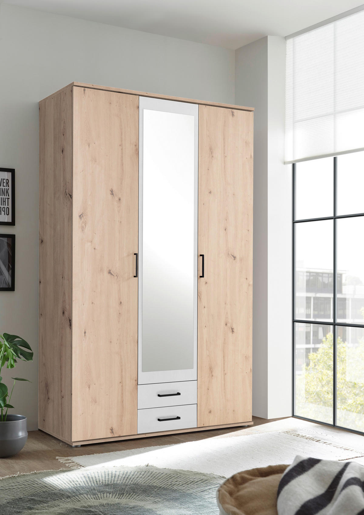 DREHTÜRENSCHRANK  in Weiß, Eiche Artisan  - Anthrazit/Eiche Artisan, KONVENTIONELL, Glas/Holzwerkstoff (119,6/196,3/53,5cm) - Carryhome