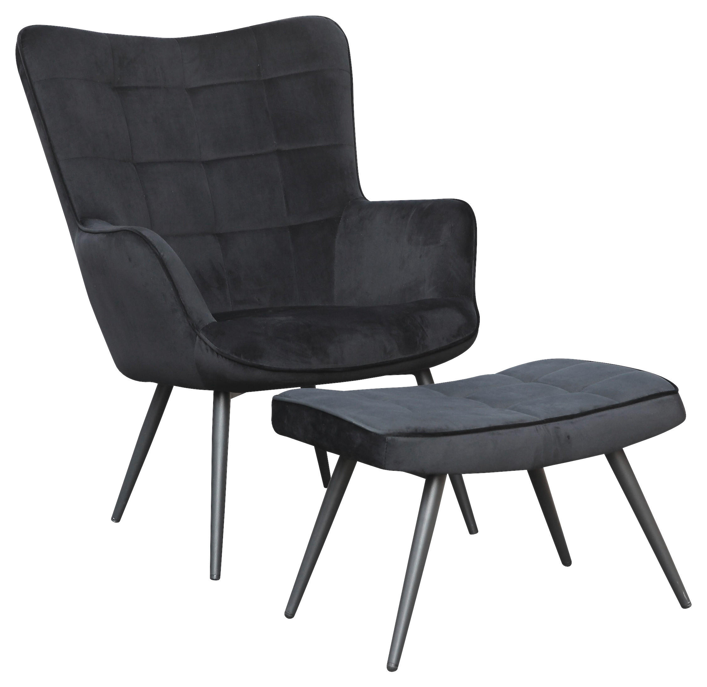 SESSELSET in Samt Schwarz  - Schwarz, MODERN, Holzwerkstoff/Textil (72/60/97/39/80/41cm) - MID.YOU