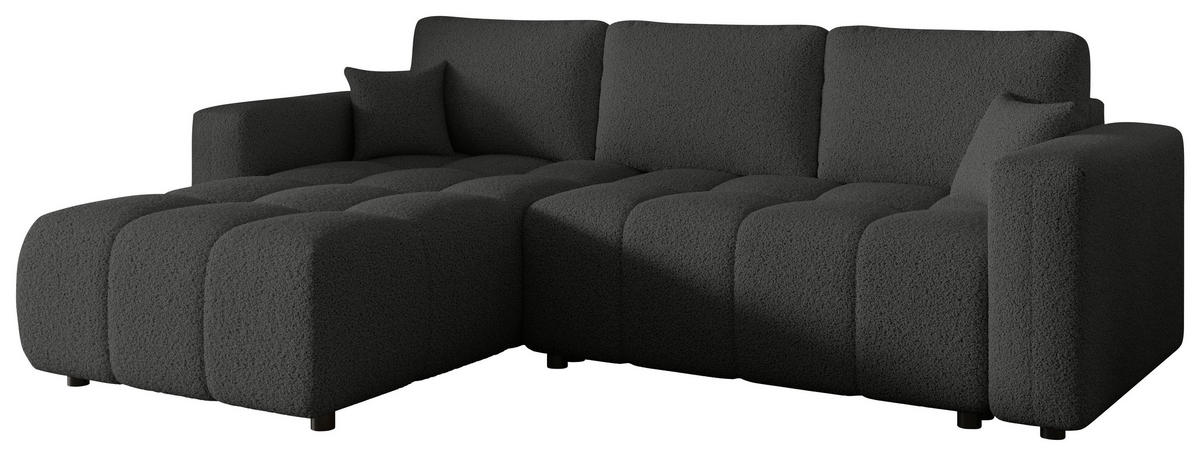 ECKSOFA Dunkelgrau Bouclé Zierkissen, Rückenkissen, Bettkasten, Schlaffunktion, Rücken echt, Liegefläche im Originalstoff  - Dunkelgrau/Schwarz, MODERN, Kunststoff/Textil (190/280cm) - Carryhome