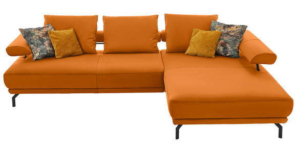 ECKSOFA in Echtleder Orange 305/224 cm - Schwarz/Orange, Design, Leder/Metall (305/224cm) - Dieter Knoll