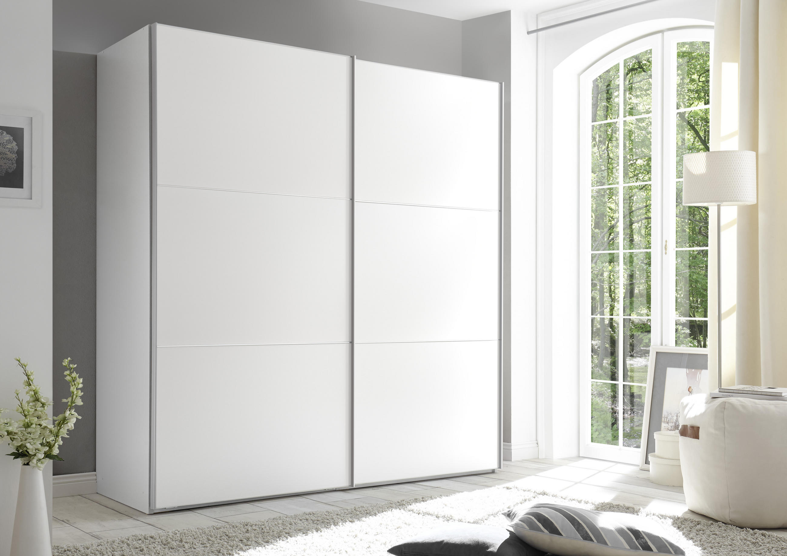 SCHWEBETÜRENSCHRANK in Weiss  - Weiss/Alufarben, Holzwerkstoff/Metall (200/222/68cm) - Moderano