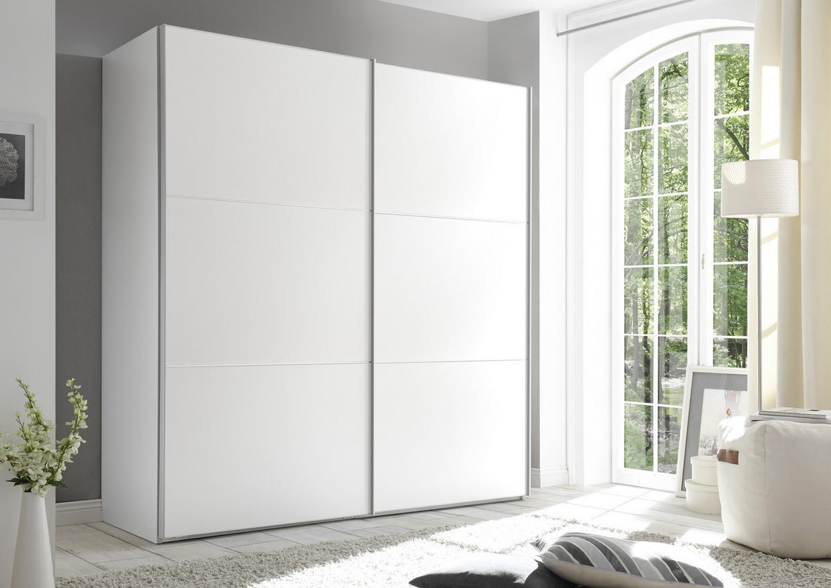 SCHWEBETÜRENSCHRANK in Weiss  - Weiss/Alufarben, Holzwerkstoff/Metall (225/222/68cm) - Moderano