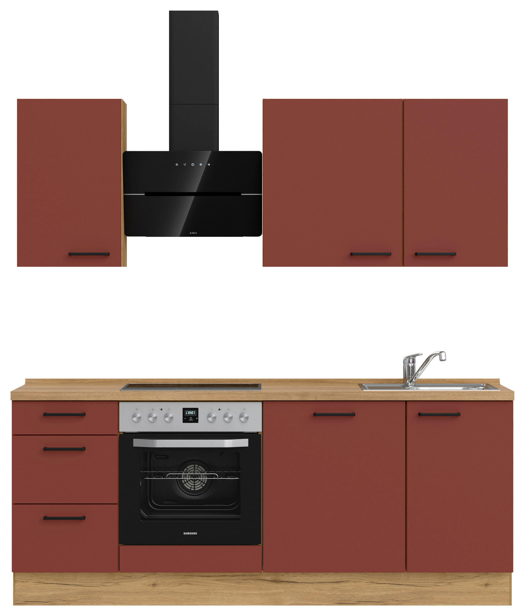 KÜCHENLEERBLOCK 210 cm   in Rot, Eichefarben  - Eichefarben/Rot, MODERN, Holzwerkstoff/Metall (210cm) - Nobilia